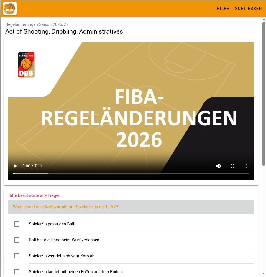 Teilnehmeransicht einer fobsi-Fortbildung mit Video und Quiz